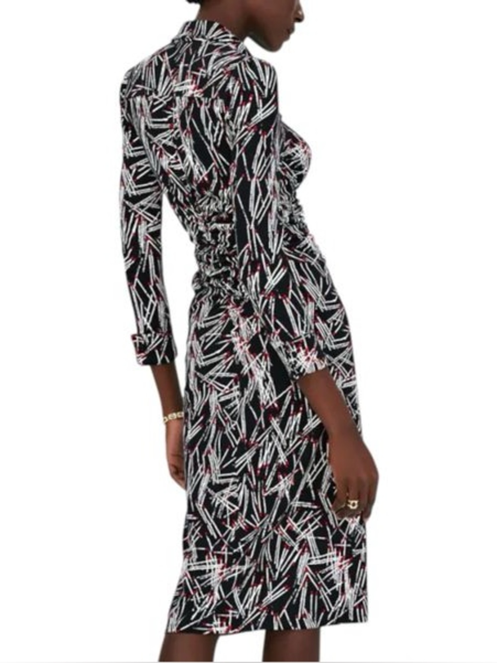 Diane Von Furstenberg DVF Sheska Dress Black, White & Red Print Dress Sz 14 - Picture 2 of 8